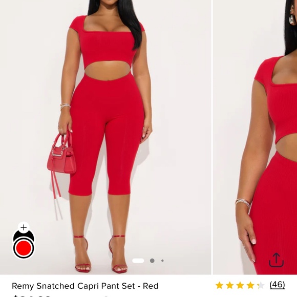 Remy Snatched Capri Pant 2 piece Set - Red - Picture 1 of 3